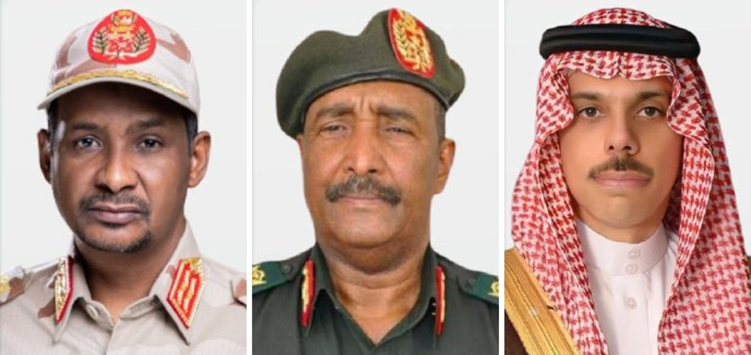 الأمير فيصل بن فرحان والفريق الأول الركن عبد الفتاح البرهان ومحمد حمدان دقلو (الخارجية السعودية)